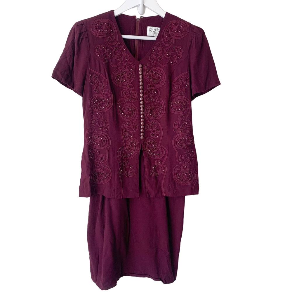 Vintage Dress Plaza South 1992 Beaded Purple Size 4 Petite Ribbon Lace Mini 90s